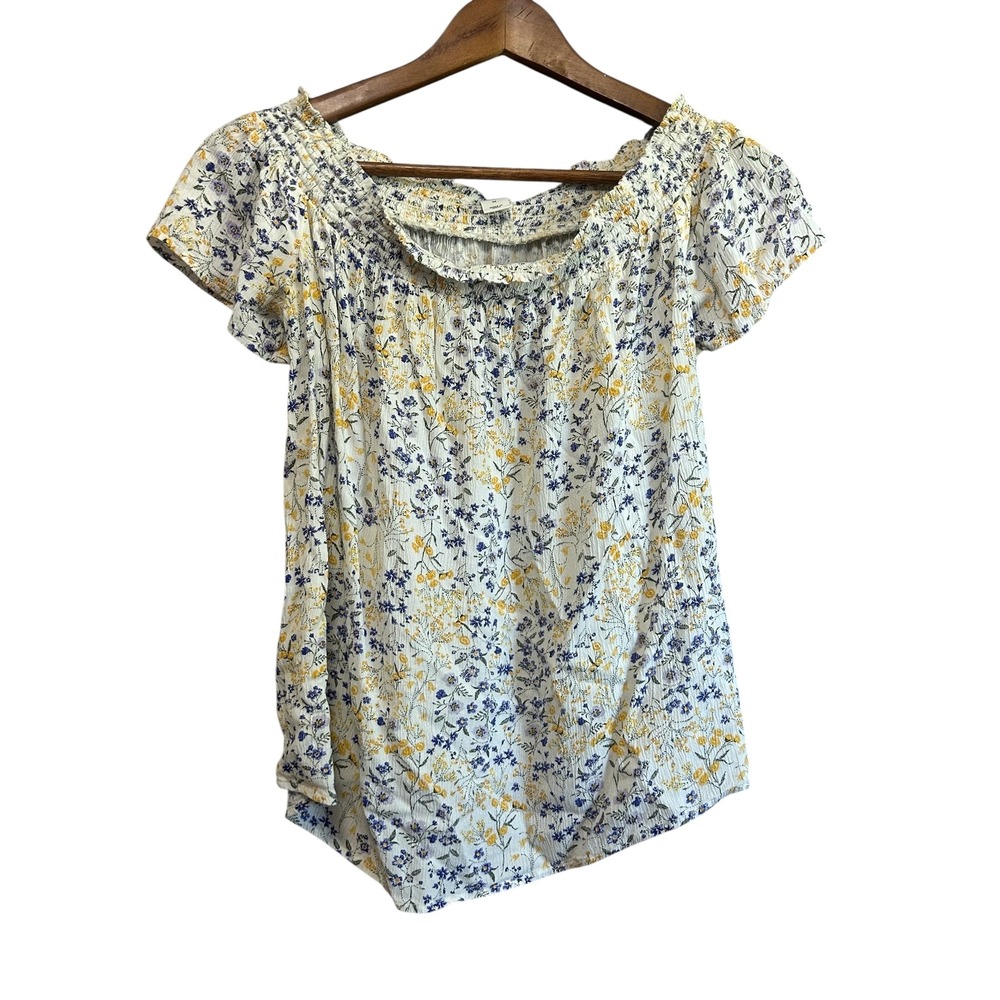 Old Navy Womens Floral Print Smocked Off Shoulder Top Blouse‎ Size M